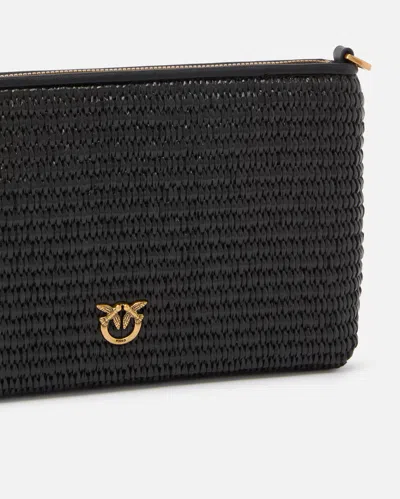 Pinko Small Flat Bag In Crocheted Raffia With Removable Shoulder Strap