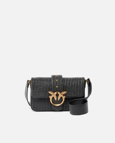 Pinko Mini Love Bag Slouchy Shoulder Bag In Raffia With Two Shoulder Straps