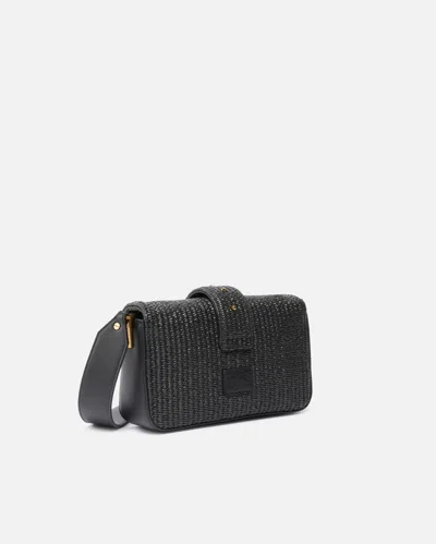 Pinko Mini Love Bag Slouchy Shoulder Bag In Raffia With Two Shoulder Straps