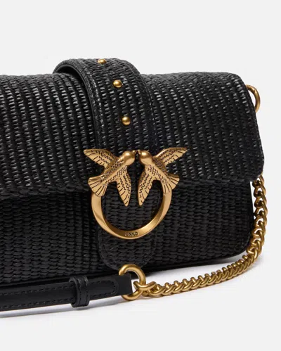 Pinko Mini Love Bag Slouchy Shoulder Bag In Raffia With Two Shoulder Straps