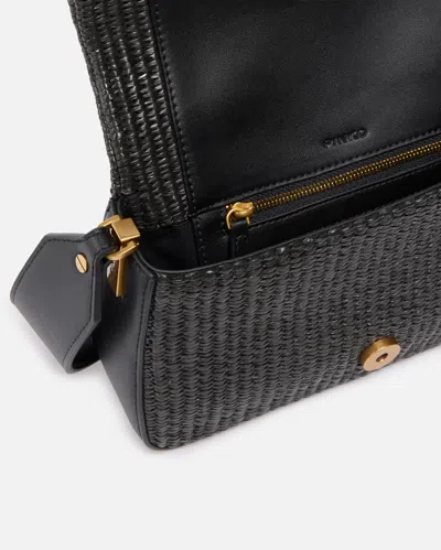 Pinko Mini Love Bag Slouchy Shoulder Bag In Raffia With Two Shoulder Straps