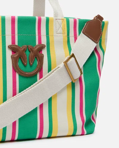 Pinko Medium Shopper Bag In Striped Canvas