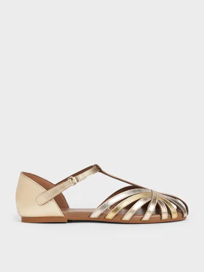 Charles & Keith - Girls' Metallic Caged T-bar Sandals