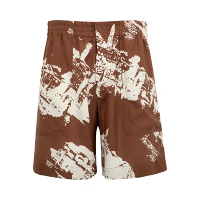 Pre-owned Bottega Veneta Silk Shantung Postcard Print Shorts 'pecan/dove' | Brown | Men's Size 56