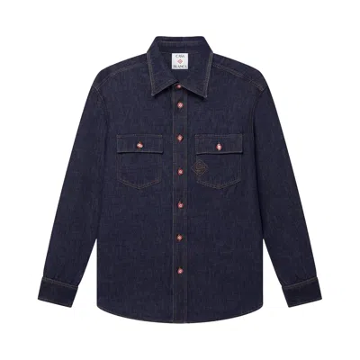 Pre-owned Casablanca Embroidered Monogram Denim Shirt 'indigo' | Blue | Men's Size L