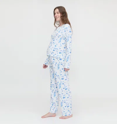 Hill House Home The Maternity Olivia Pajama Set Blue Botanical