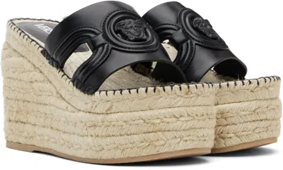 Versace Black Medusa Platform Espadrilles Heeled Sandals