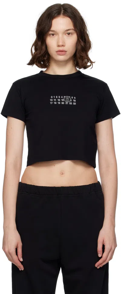 Mm6 Maison Margiela Black Jersey Cropped Numeric Signature T-shirt In Black