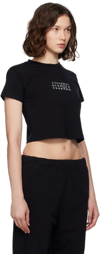 Mm6 Maison Margiela Black Jersey Cropped Numeric Signature T-shirt In Black