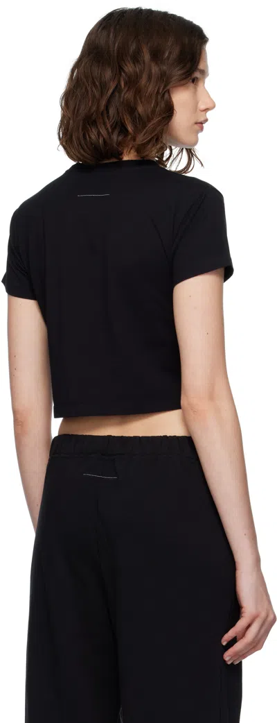 Mm6 Maison Margiela Black Jersey Cropped Numeric Signature T-shirt In Black