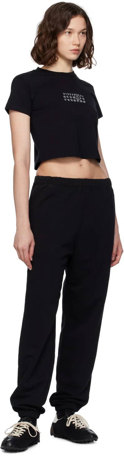 Mm6 Maison Margiela Black Jersey Cropped Numeric Signature T-shirt In Black