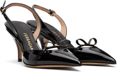 Ferragamo Black Mini Bow Sling Pump Heels