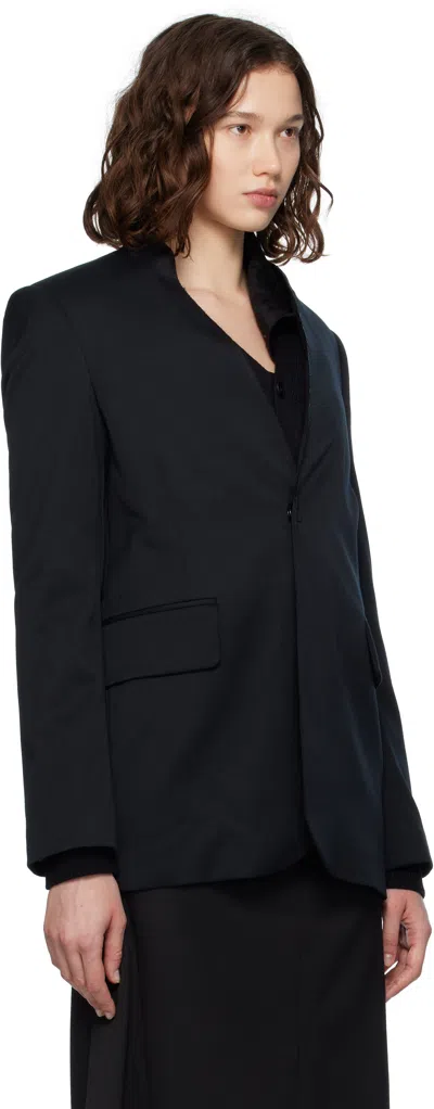Mm6 Maison Margiela Black Collarless Tailoring Wool Blazer In Black