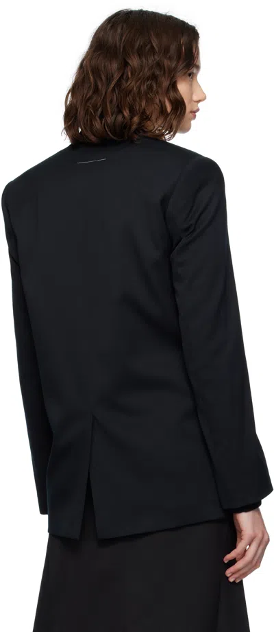 Mm6 Maison Margiela Black Collarless Tailoring Wool Blazer In Black