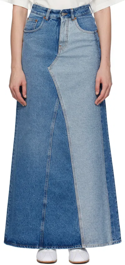 Mm6 Maison Margiela Blue Faded Denim Maxi Skirt