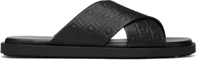 Ferragamo Monogram-embossed Leather Slides In Black