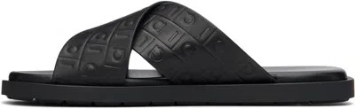 Ferragamo Monogram-embossed Leather Slides In Black