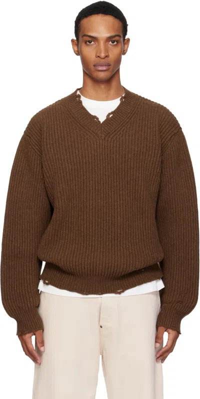 Mm6 Maison Margiela Mm6 V-neck Sweater Brown Melange