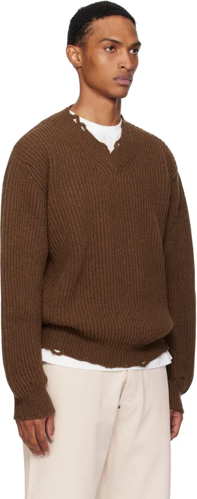 Mm6 Maison Margiela Mm6 V-neck Sweater Brown Melange
