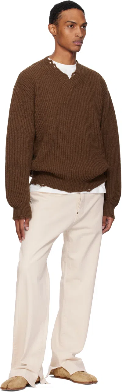 Mm6 Maison Margiela Mm6 V-neck Sweater Brown Melange