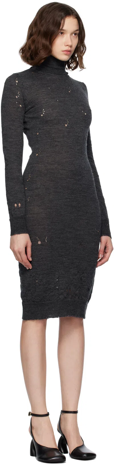 Mm6 Maison Margiela Gray Turtleneck Midi Dress In Black