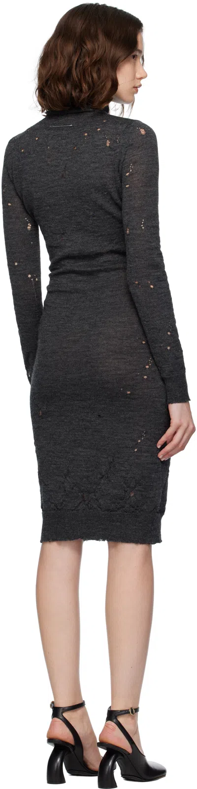 Mm6 Maison Margiela Gray Turtleneck Midi Dress In Black