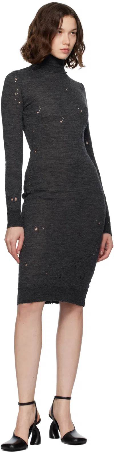 Mm6 Maison Margiela Gray Turtleneck Midi Dress In Black