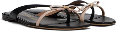 Ferragamo Black & Beige Mini Bow Flip-flops