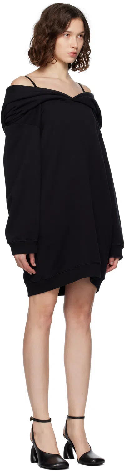 Mm6 Maison Margiela Mm6 By Maison Margiela Off-shoulder Black Sweatshirt Dress With Cozy Hood