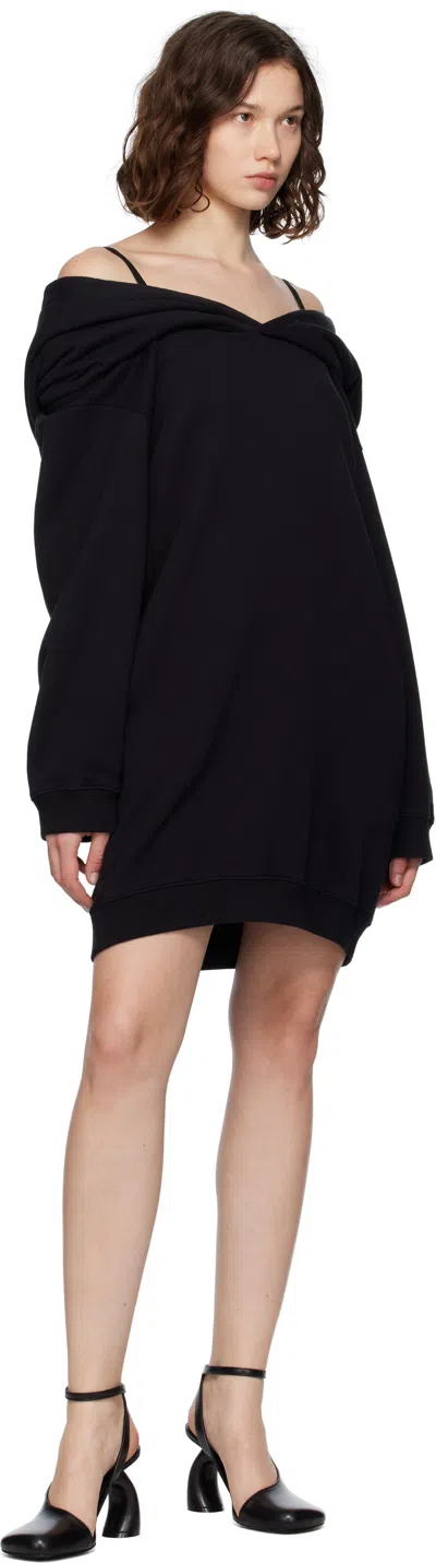 Mm6 Maison Margiela Mm6 By Maison Margiela Off-shoulder Black Sweatshirt Dress With Cozy Hood