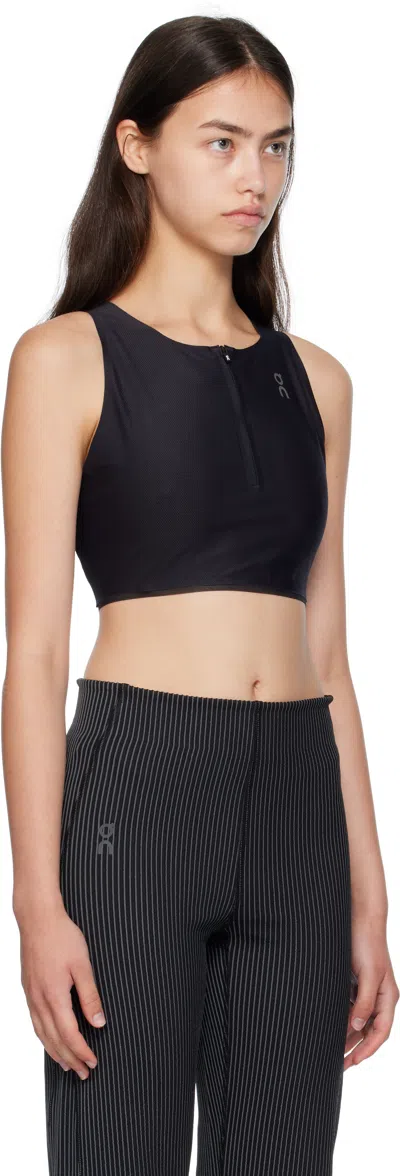 On Black Race Crop Sport Top