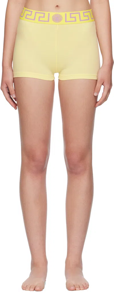 Versace Yellow Greca Border Trunk Shorts In Yellow