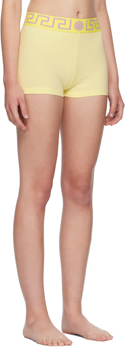 Versace Yellow Greca Border Trunk Shorts In Yellow