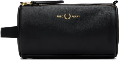 Fred Perry Black Leather Beauty Case In Black