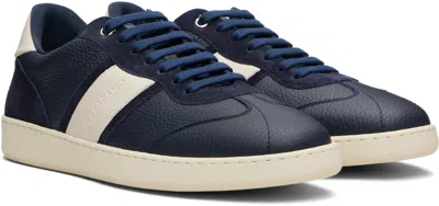 Ferragamo Low-top Blue Calfskin Sneakers In Multi