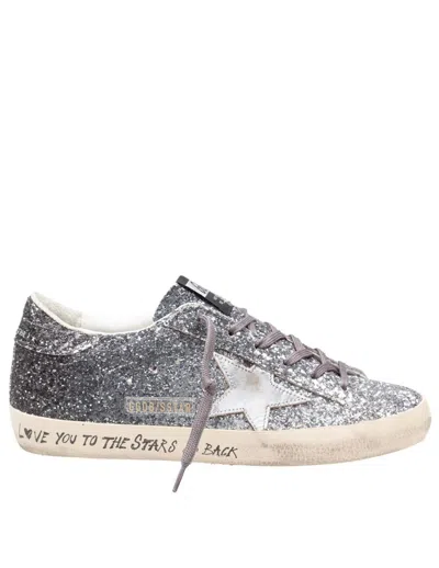 Golden Goose Super-star Classic With List Glitter Upper Toe Tongue And Heel Laminated Star Sneakers Grey In Silver