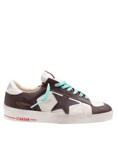 Golden Goose Stardan Two-tone Distressed Finish Leather Sneakers Shoes In Brown
