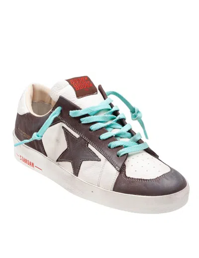 Golden Goose Stardan Two-tone Distressed Finish Leather Sneakers Shoes In Brown