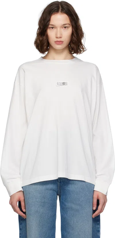 Mm6 Maison Margiela White Numeric Signature Long Sleeve T-shirt In White