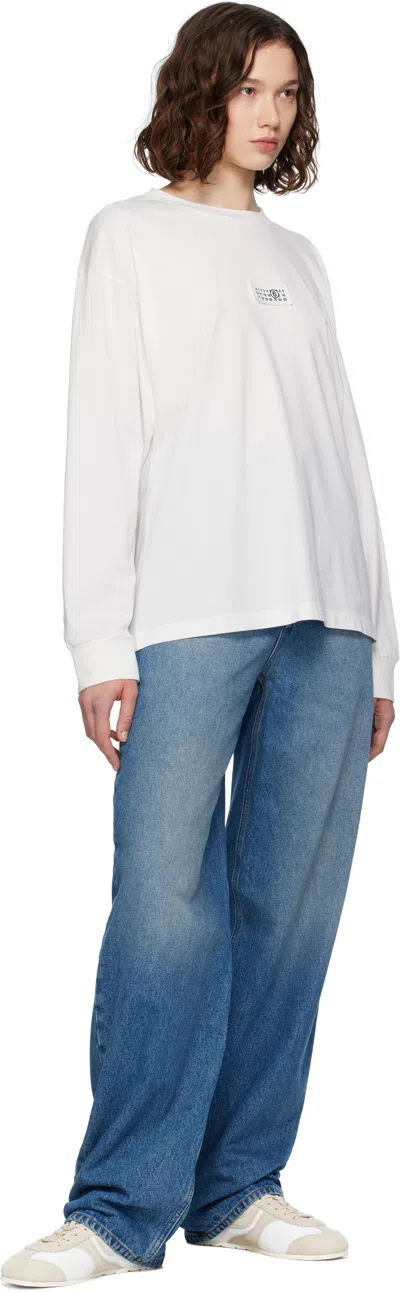 Mm6 Maison Margiela White Numeric Signature Long Sleeve T-shirt In White