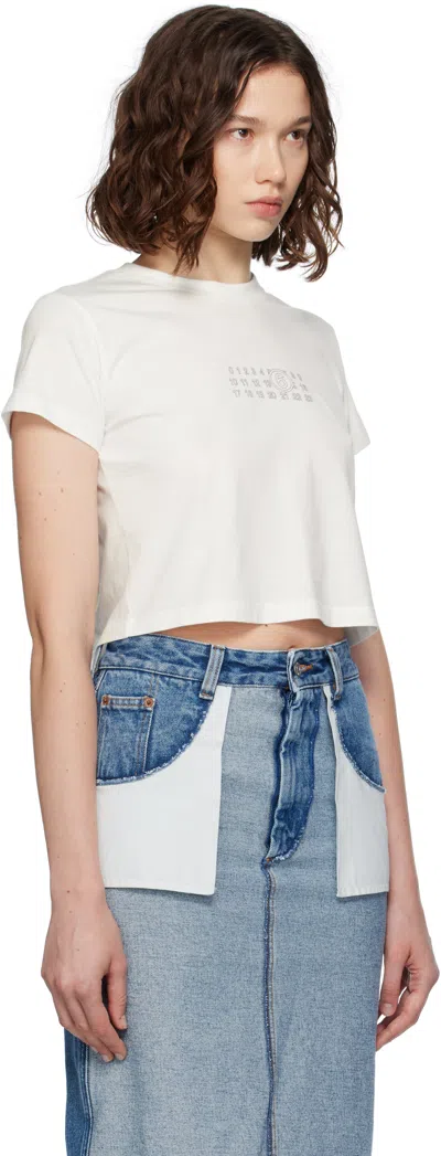 Mm6 Maison Margiela White Jersey Cropped Numeric Signature T-shirt