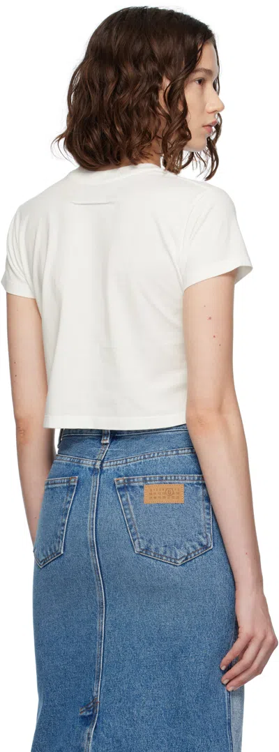 Mm6 Maison Margiela White Jersey Cropped Numeric Signature T-shirt