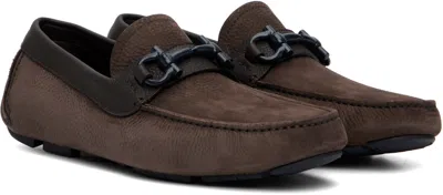 Ferragamo Brown Gancini Ornament Driver Loafers
