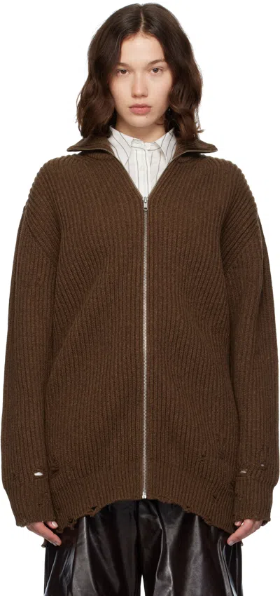 Mm6 Maison Margiela Brown Ribbed Knit Sweater