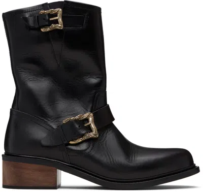 Enfants Riches Deprimes Engineer Double-buckle Leather Boots In Black