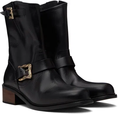 Enfants Riches Deprimes Engineer Double-buckle Leather Boots In Black