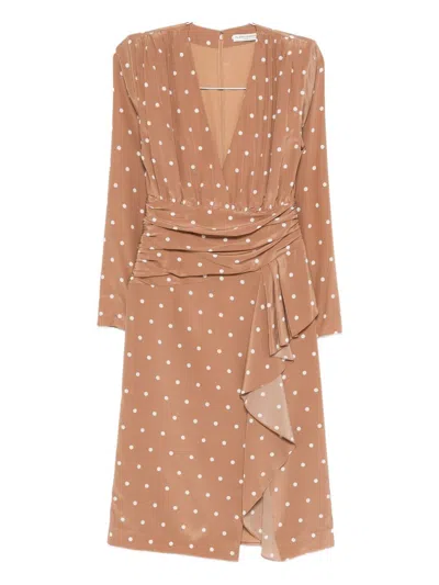 Alessandra Rich Polka Dot-print Midi Dress In Brown