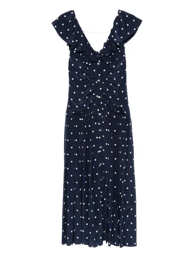 Alessandra Rich Polka Dot-print Ruffled Dress In Blue