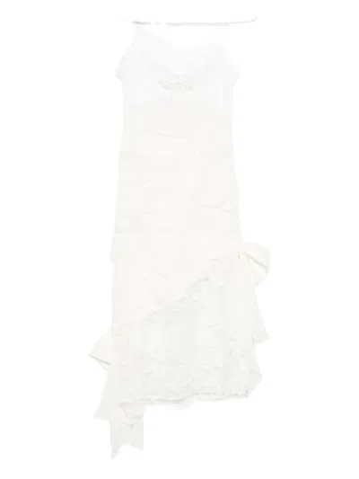 Alessandra Rich Draped Lace Mini Dress - Women's - Silk/cotton/polyamide In White