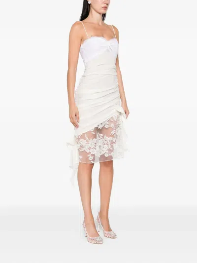 Alessandra Rich Draped Lace Mini Dress - Women's - Silk/cotton/polyamide In White